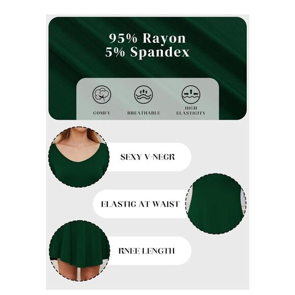 NEW Green T Shirt Long Sleeve V-Neck Casual Loose Flowy Swing Dress M - Picture 7 of 7